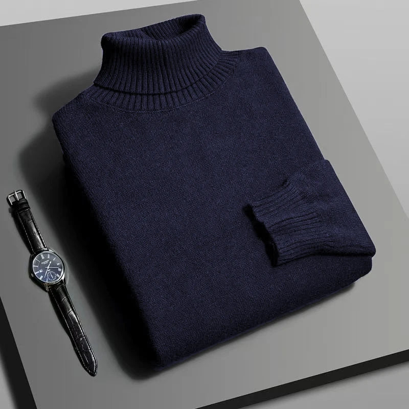 Mens High Quality Knitted Turtleneck Sweater Slim Fit