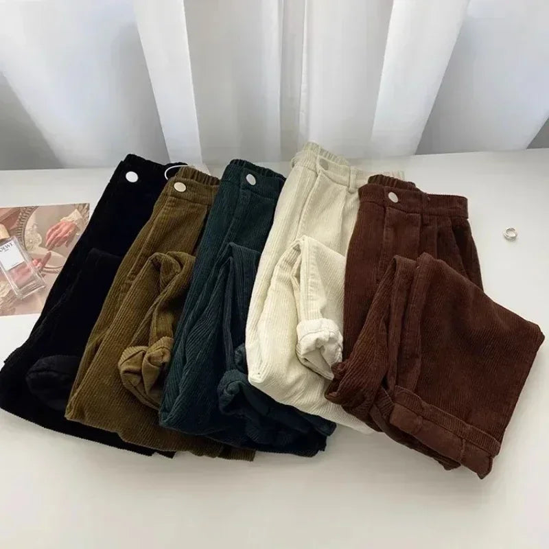 High Waist Corduroy Pants Women