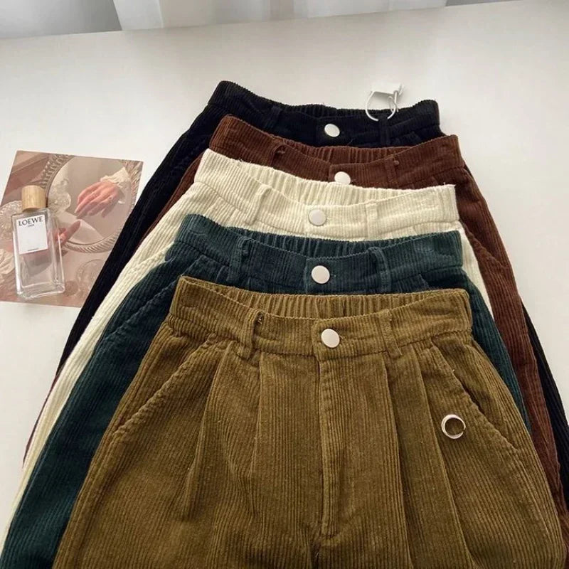 High Waist Corduroy Pants Women