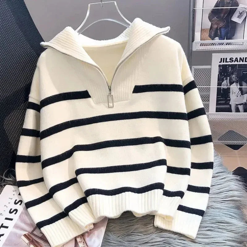 Sweater pullover women New zipper stripe