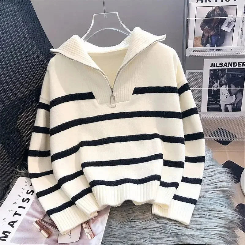 Sweater pullover women New zipper stripe