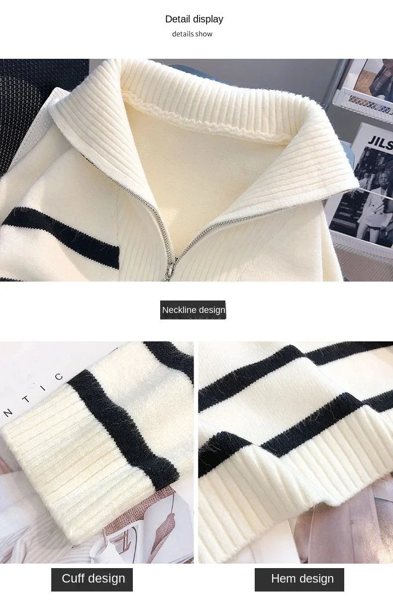 Sweater pullover women New zipper stripe