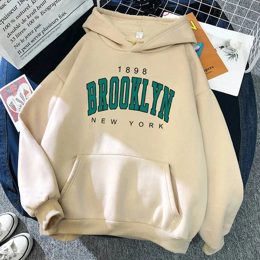 Brooklyn Letter Print Hooded Sweater