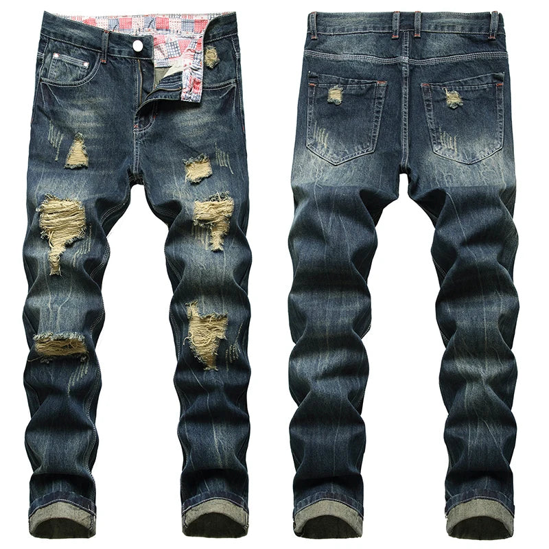 Denim Casual Ripped Trousers Men's  Jeans