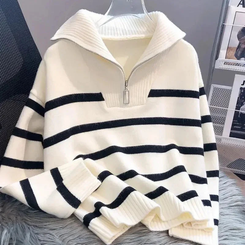 Sweater pullover women New zipper stripe