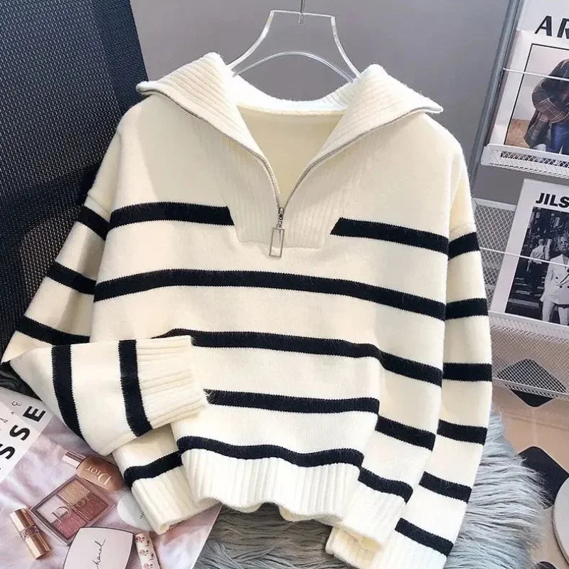 Sweater pullover women New zipper stripe