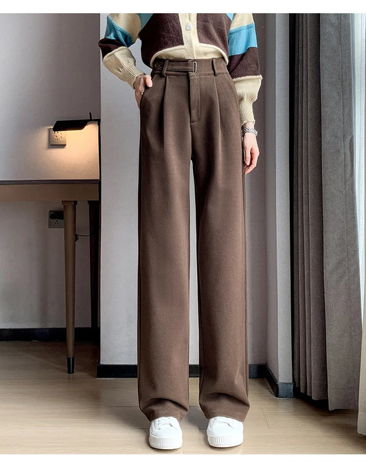 Winter Thicken Woolen Casual Loose Full Length Pants