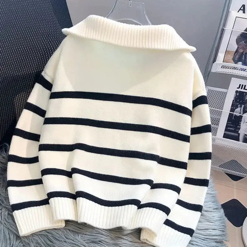 Sweater pullover women New zipper stripe