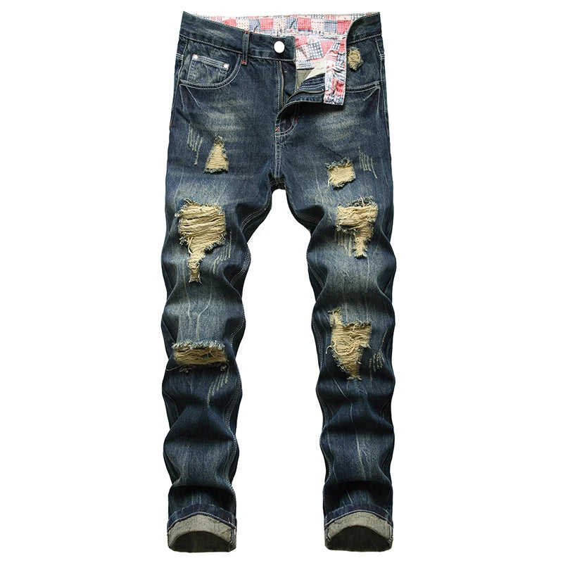 Denim Casual Ripped Trousers Men's  Jeans